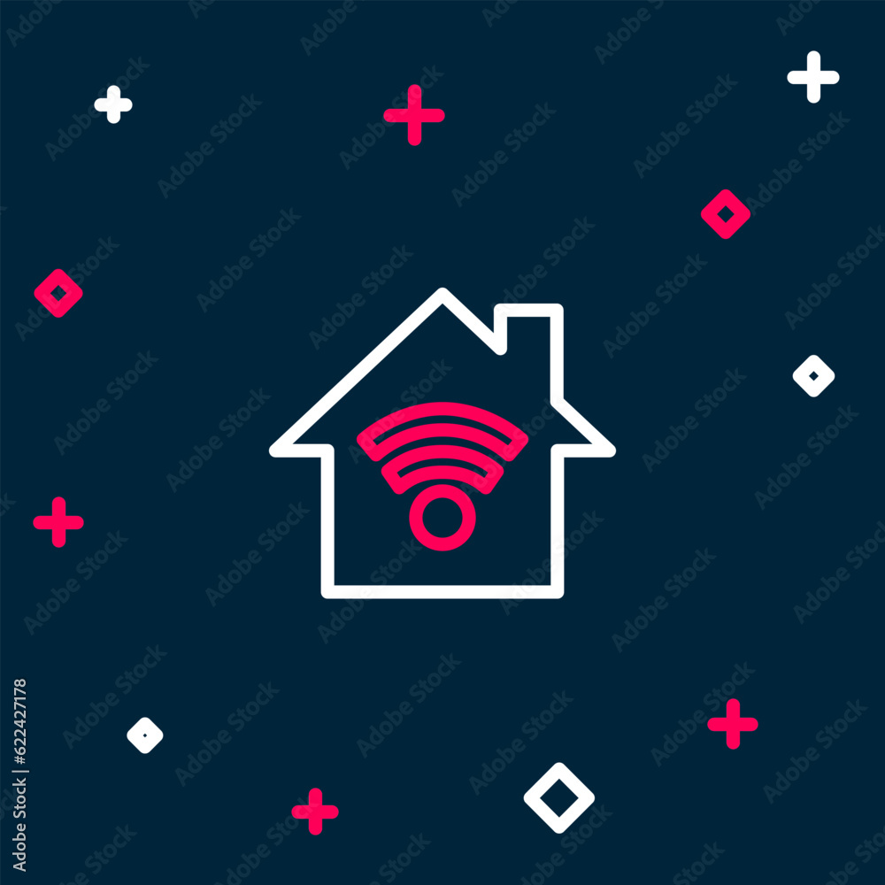 Line Smart home with wi-fi icon isolated on blue background. Remote control. Colorful outline concept. Vector