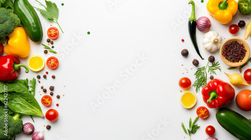 Foto Fresh vegetables background, white background with vegetables