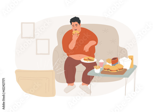 Overeating addiction isolated concept vector illustration. Compulsive overeating, sugar addiction, binge eating disorder symptom, mental problem, addictive food-related behavior vector concept. photo