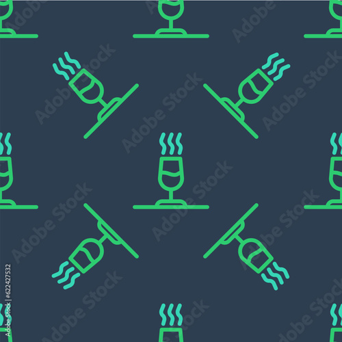 Line Wine tasting, degustation icon isolated seamless pattern on blue background. Sommelier. Smells of wine. Vector