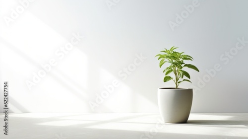  a potted plant sitting on top of a white table. generative ai