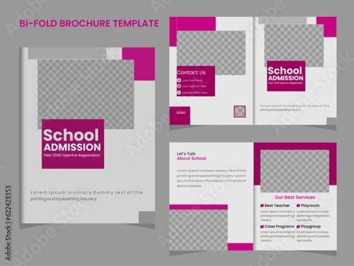 Corporate bi fold school admission brochure design template in a4 format. Premium Vector