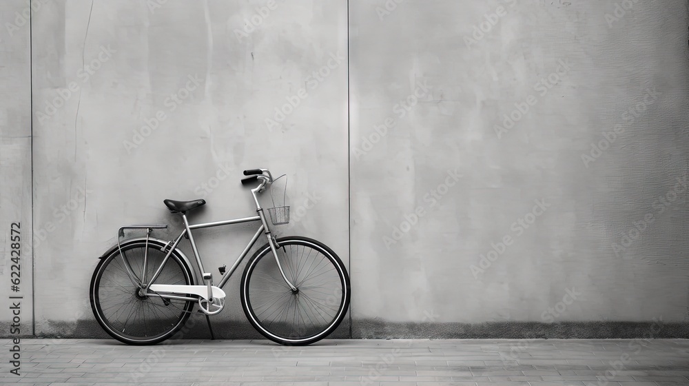 Obraz premium a bicycle leaning against a wall on a sidewalk in front of a building. generative ai