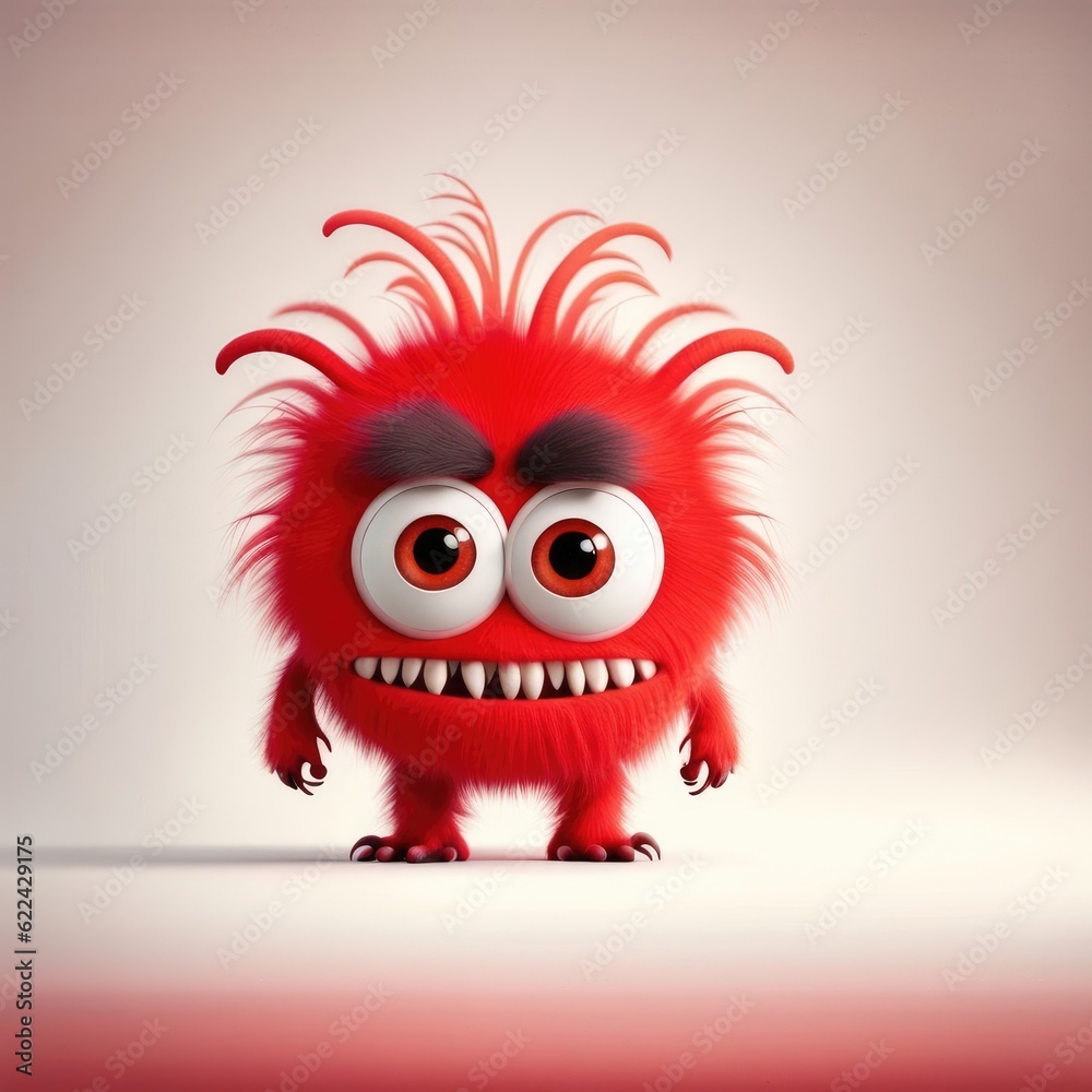 furry monster with two large eyes and a big nose on white background ...