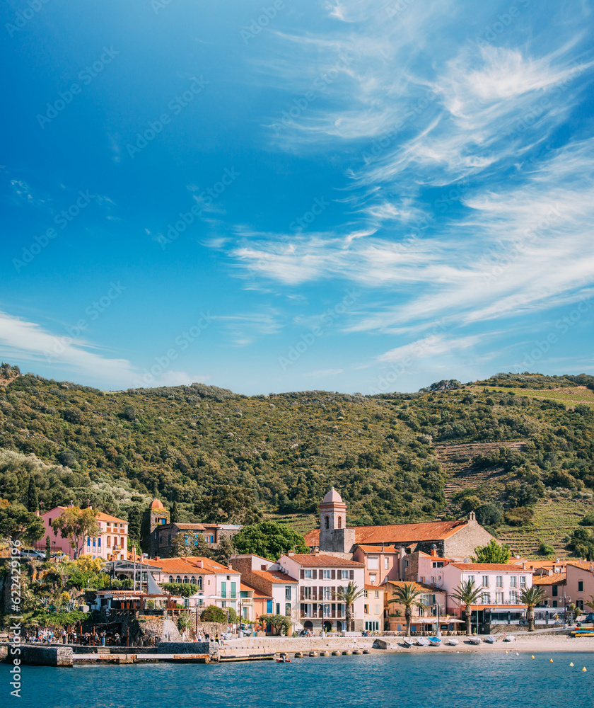 Collioure, France. Collioure Hilly Cityscape In Sunny Spring Day.
