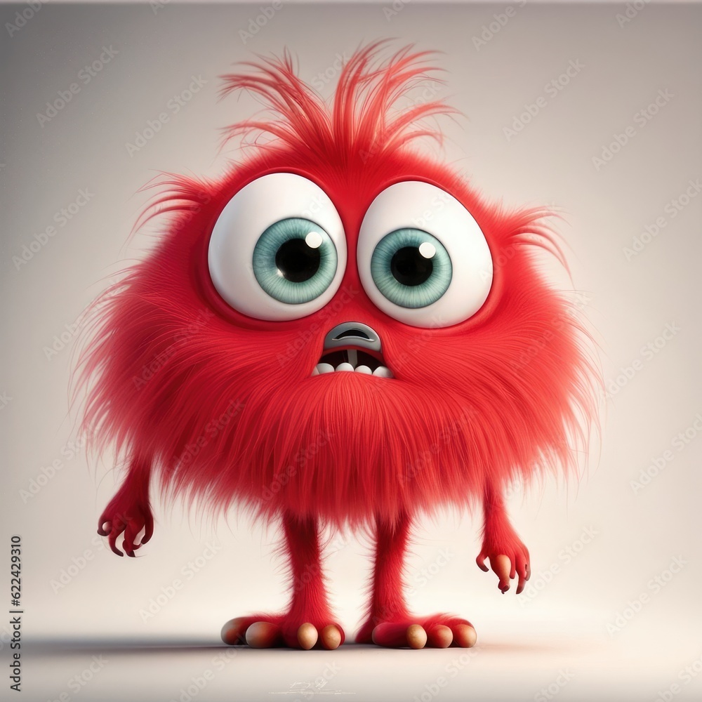 furry monster with two large eyes and a big nose on white background ...
