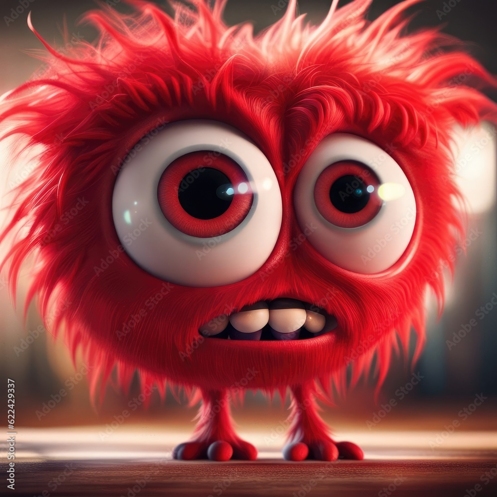 furry monster with two large eyes and a big nose on white background ...
