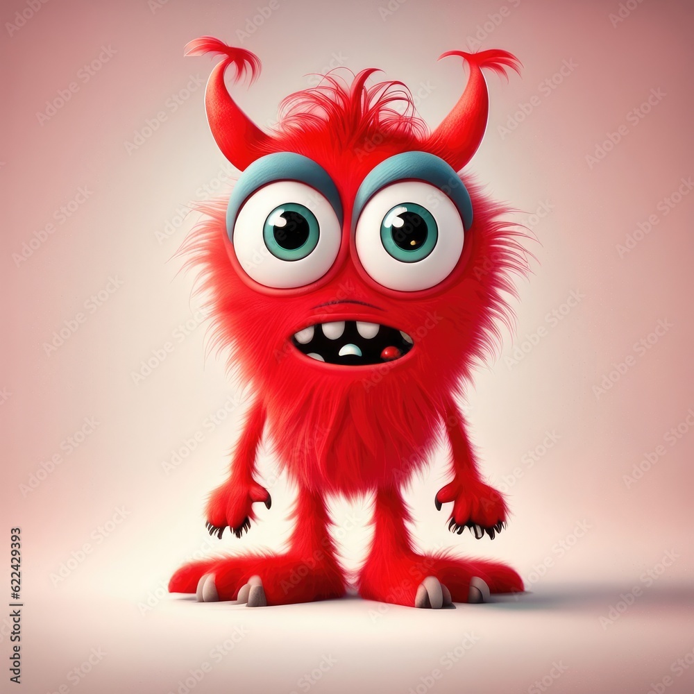 furry monster with two large eyes and a big nose on white background ...