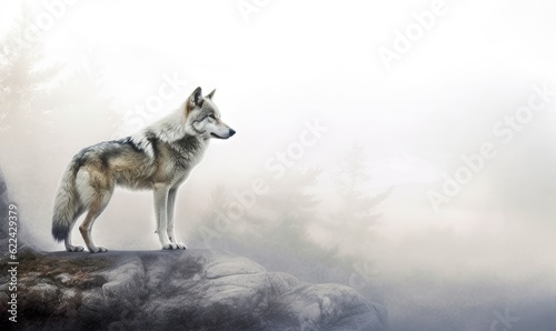 Wild wolfs in nature wilderness. Created with Generative AI technology. © lililia
