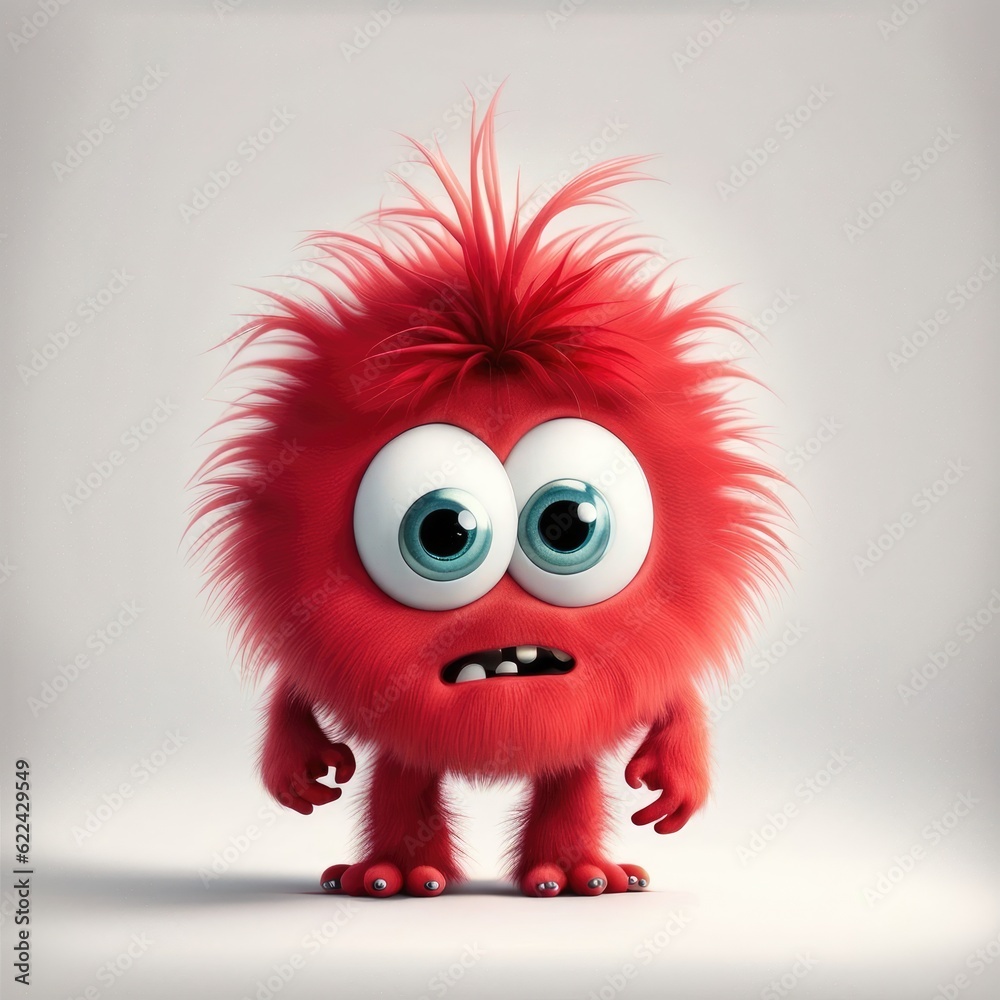 furry monster with two large eyes and a big nose on white background ...