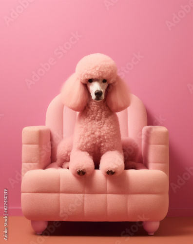 Pink poodle in a pink chair photo