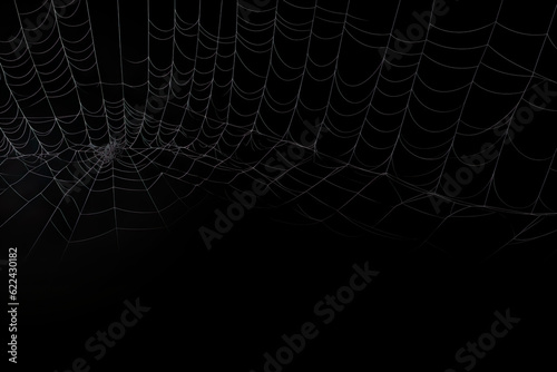 Real creepy spider webs silhouette isolated on black banner panorama | Generative AI