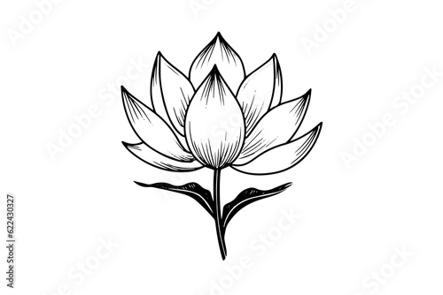 A lotus lily water flower in a vintage woodcut engraved etching style vector illustration.