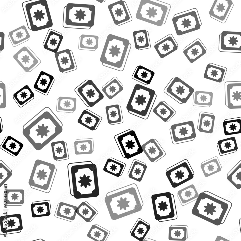 Black Tarot cards icon isolated seamless pattern on white background. Magic occult set of tarot cards. Vector Black Tarot cards icon isolated seamless pattern on white background. Magic occult set of tarot cards. Vector