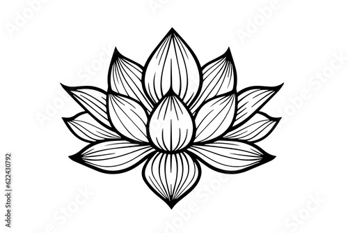 A lotus lily water flower in a vintage woodcut engraved etching style vector illustration.