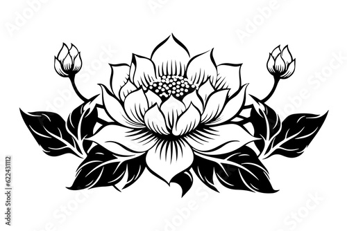 A lotus lily water flower in a vintage woodcut engraved etching style vector illustration.