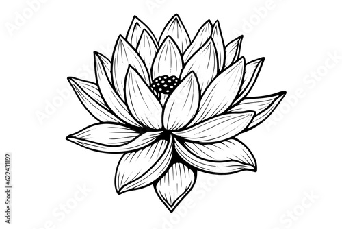 A lotus lily water flower in a vintage woodcut engraved etching style vector illustration.