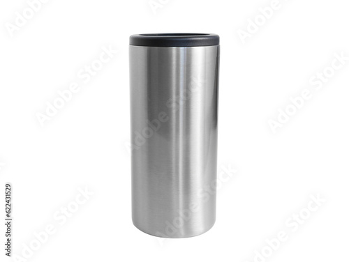 Plain grey stainless steel tall drink cup with transparent background for mockups