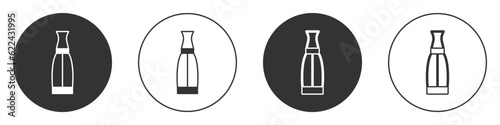 Black Vape liquid bottle for electronic cigarettes icon isolated on white background. Circle button. Vector