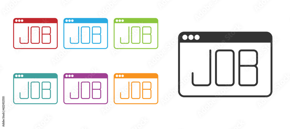 Black Search job icon isolated on white background. Recruitment or selection concept. Human resource and recruitment for business. Set icons colorful. Vector Black Search job icon isolated on white background. Recruitment or selection concept. Human resource and recruitment for business. Set icons colorful. Vector