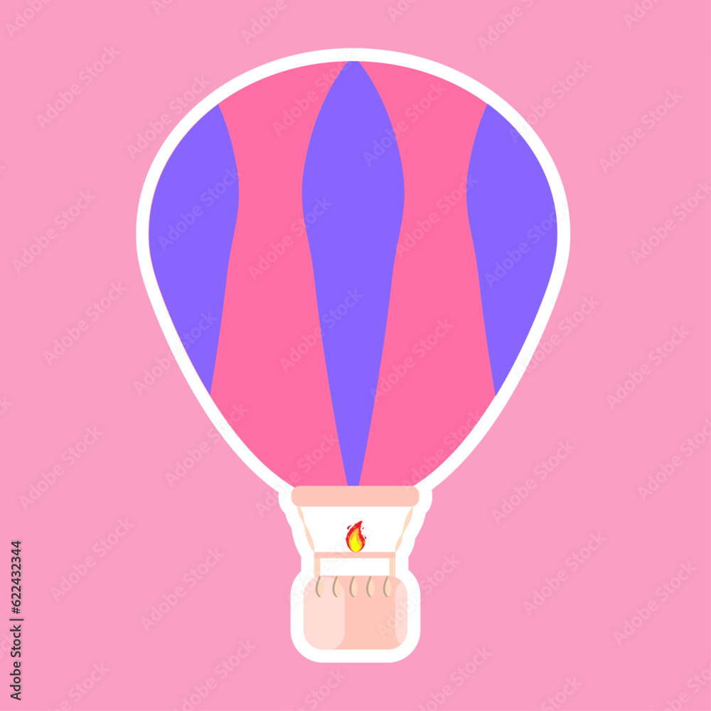 Sticker with hot balloon air in cartoon style Sticker with hot balloon air in cartoon style