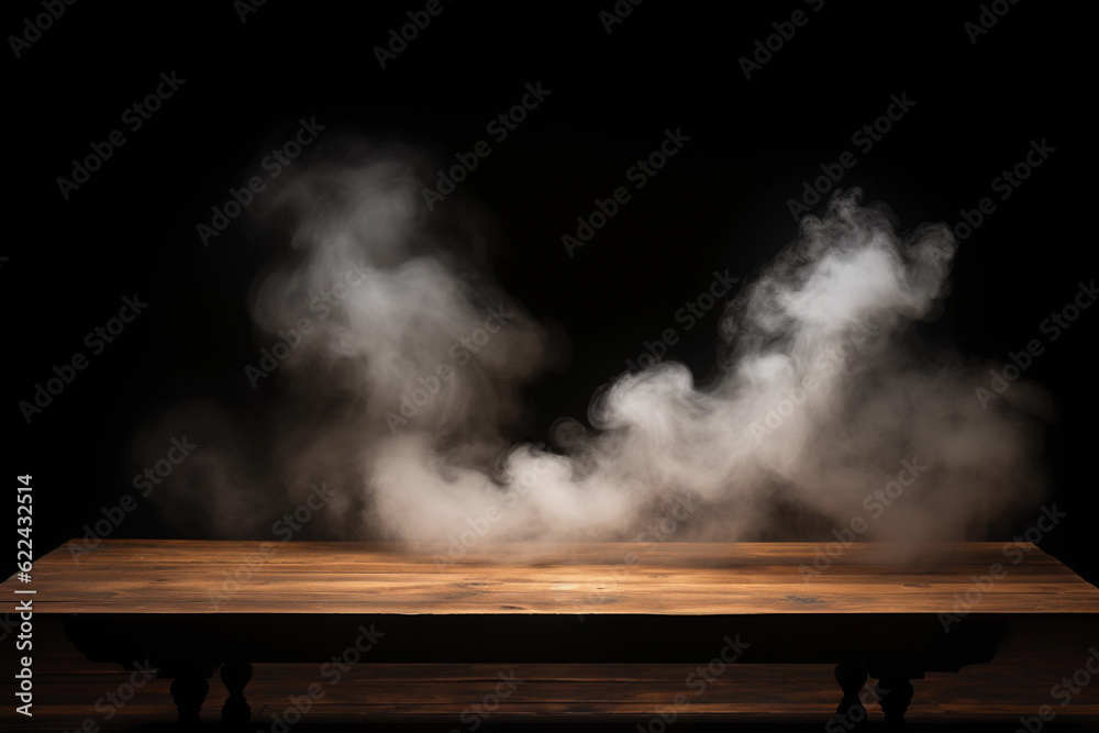 Mist on wooden table for Halloween