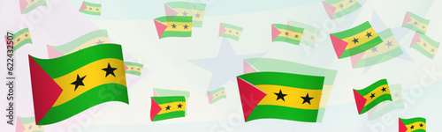 Sao Tome and Principe flag-themed abstract design on a banner. Abstract background design with National flags.