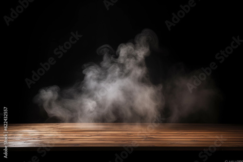 Mist on wooden table for Halloween