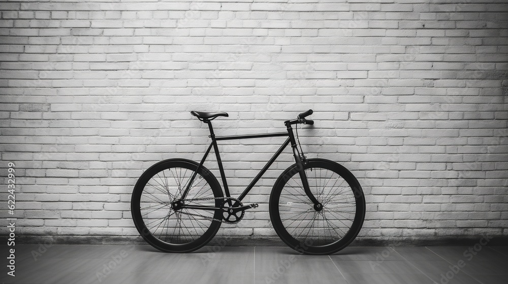 a black and white photo of a bike against a brick wall. generative ai a black and white photo of a bike against a brick wall. generative ai