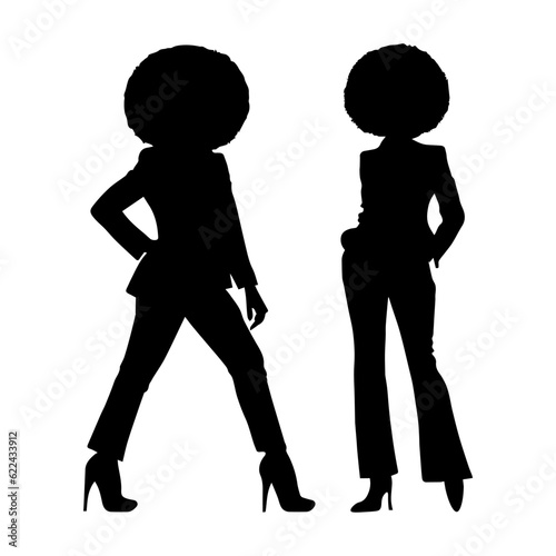 Vector illustration. Silhouette of two women colleagues girlfriends in classic clothes. Businesswoman secretary.