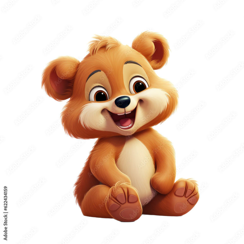 Cute bear isolated on white, transparent background, PNG, generative ai