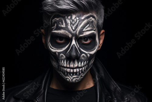 Makeup portrait of a skull face for Halloween in a black background