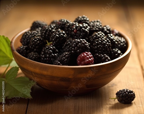 Blackberry on a wooden background. Created with Generative AI technology.