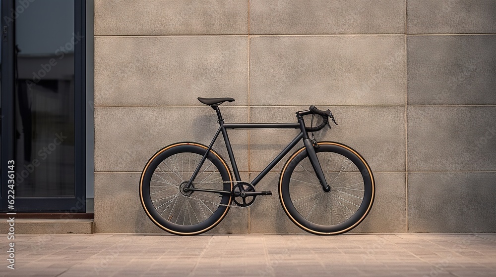 a bike leaning against a wall on the side of a building. generative ai a bike leaning against a wall on the side of a building. generative ai