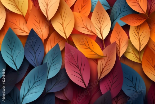 Abstract colorful paper cut overlapping paper texture background banner panorama illustration autumnal autumn - Many floral leaves with gradient  top view  seamless pattern
