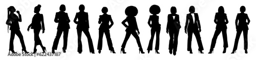 Vector illustration. Silhouette of women colleagues girlfriends in classic clothes. Businesswoman secretary. Big set of people.