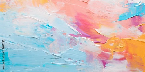 Closeup of abstract rough colorful multicolored art painting texture  with oil brushstroke  pallet knife paint on canvas