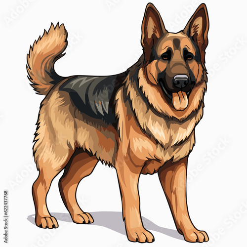 simple cartoon clipart german shepard dog white background 