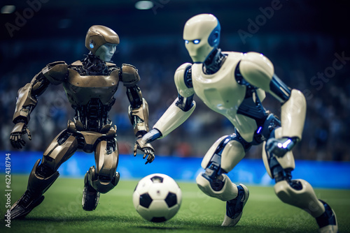 AI robots are playing football   Generative AI © Kay