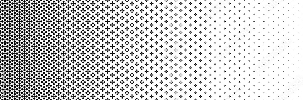 horizontal black halftone of cross and circle design for pattern and background.