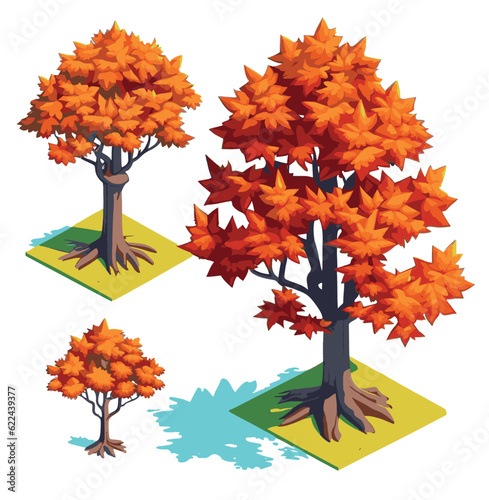 set of isometric tree vector illustration. Use in cartoon or game asset. ui elemets. 