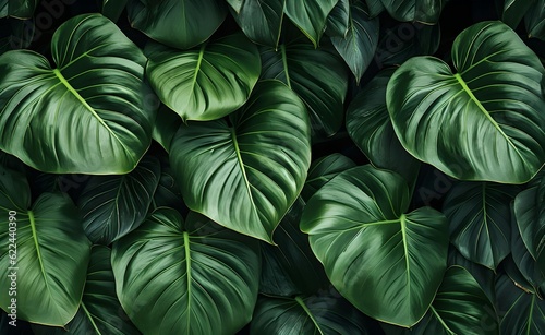 Green Leaves of Philodendron  abstract green texture  nature background  tropical leaf. Generative AI.