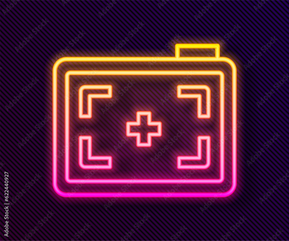 Glowing neon line Photo camera icon isolated on black background. Foto camera. Digital photography. Vector Glowing neon line Photo camera icon isolated on black background. Foto camera. Digital photography. Vector