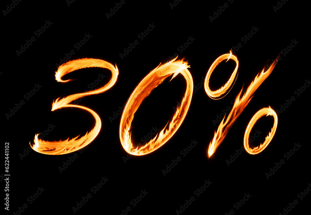 30% off value symbol made from burning flame, on black background, hot sale discount. Generative AI 30% off value symbol made from burning flame, on black background, hot sale discount. Generative AI