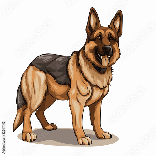 simple cartoon clipart german shepard dog white background 