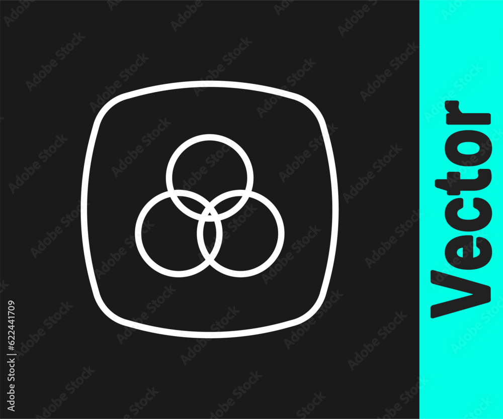 White line RGB and CMYK color mixing icon isolated on black background. Vector White line RGB and CMYK color mixing icon isolated on black background. Vector