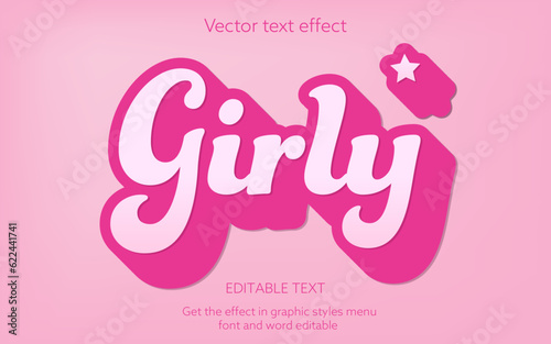 Fotobehang Girly pink editable text effect template, barbie doll pink colors, editable vect