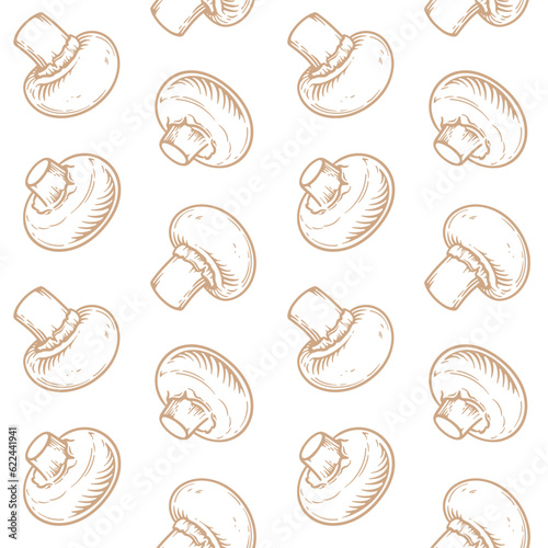 Champignon mushrooms. Seamless pattern with mushrooms. Vector illustration.