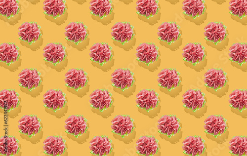 Pattern of sandwich on yellow pastel background