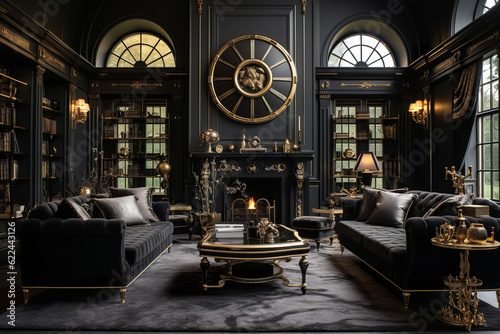 black and gold luxury living room or hotel interior  generative ai